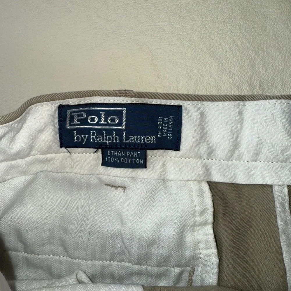 Polo Ralph Lauren Ethan Pant Mens 34x30 Khaki Tan Pleated Chino Trousers Cotton